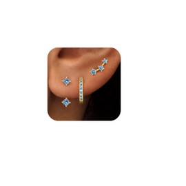 Gold Navy Blue Earrings for Women, December Birthstone Sapphire Jewerly Gifts, Blue Jacket Huggie Hoop Earring Stack