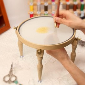 OLizee® 4 Pack Portable Wooden Embroidery Hoop Stand with Velvet Bag Stitching Hoop Holder Cross Stitch Hoop Stand Embroidery Hoop Holder Embroidery Sewing Stand for Desktop Upgraded