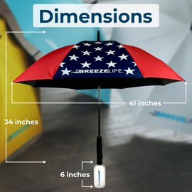 Breeze Life Rechargeable Mister Breeze, Sun Umbrella with Fan and Mister, Umbrella Mister with Built-in Fan, For Festivals, Beach and More, Blocks Harmful Sun Rays, Mist bottle included (American Flag)