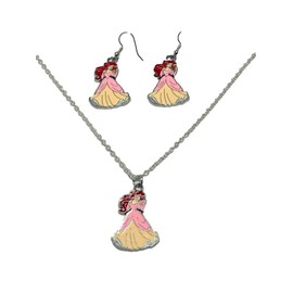 UB Cartoon Movie Princess Ariel Charm Metal Pendant Necklace And Earrings Set