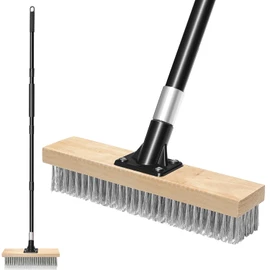 TidyBliss Stainless Steel Wire Scrub Brush with Long Handle, Heavy Duty Stiff Metal Broom Scrubber, Outdoor Moss Removal for Concrete Floor, Deck, Garden, Patio, Roof, Brick, Garage, Swimming Pool