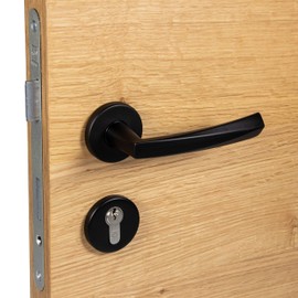 Gedotec Door Handle Set Stainless Steel Door Fitting Matte Black | 1 Piece Door Handle Room Door on Door Rosette - Diamond | PZ - Cylinder | Door Handle Antique Vintage | Rosette Set L-Shape Including