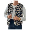 SHENHE Women's Leopard Print Fuzzy Outerwear Vest Button Down Sleeveless