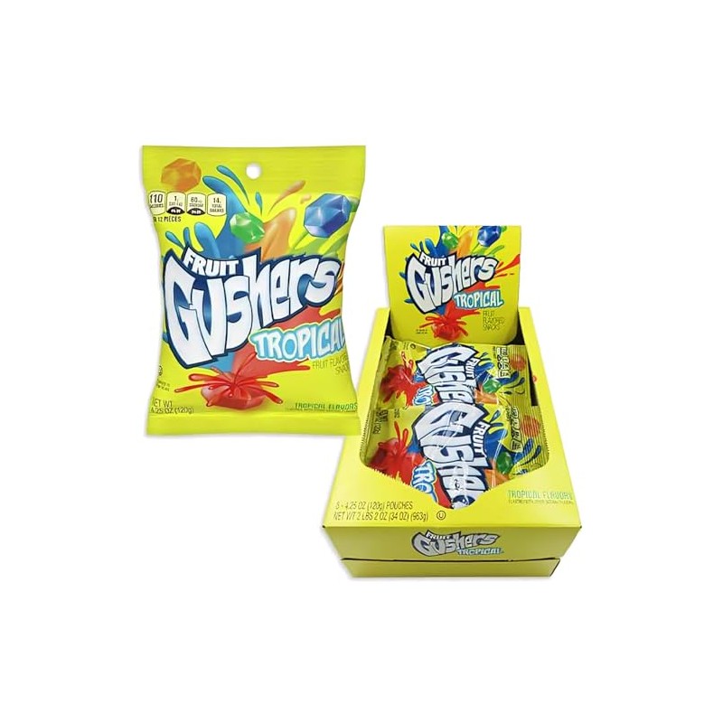 Betty Crocker Gushers Fruit Flavored Snacks, Tropical, Gluten Free, 4.25