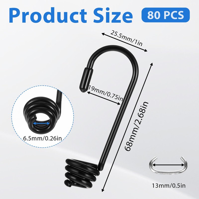 80 Pieces Plastic Coated Bungee Cord Hooks with 80 Pieces