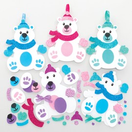 Baker Ross FE947 Polar Bear Decoration Craft Set - Pack of 8, Christmas Decoration Craft Sets for Children, Children's Birthday Crafts, Christmas Craft Ideas