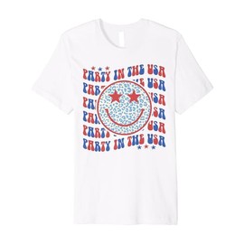 Party In The USA Happy Face Leopard Pattern 4th Of July Premium T-Shirt