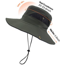 Men's Sun Hat Summer Outdoor UV Protection Mesh Wide Brim Bucket Hats Waterproof Packable Boonie Safari Fishing Cap for Hunting Hiking Camping Gardening Beach Army Green