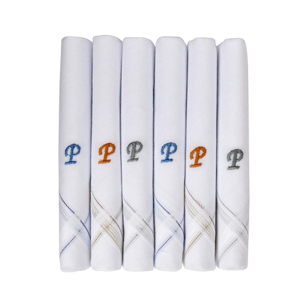 Caruso Italy Men's Initial Monogram P Embroidery 100% Pure Cotton