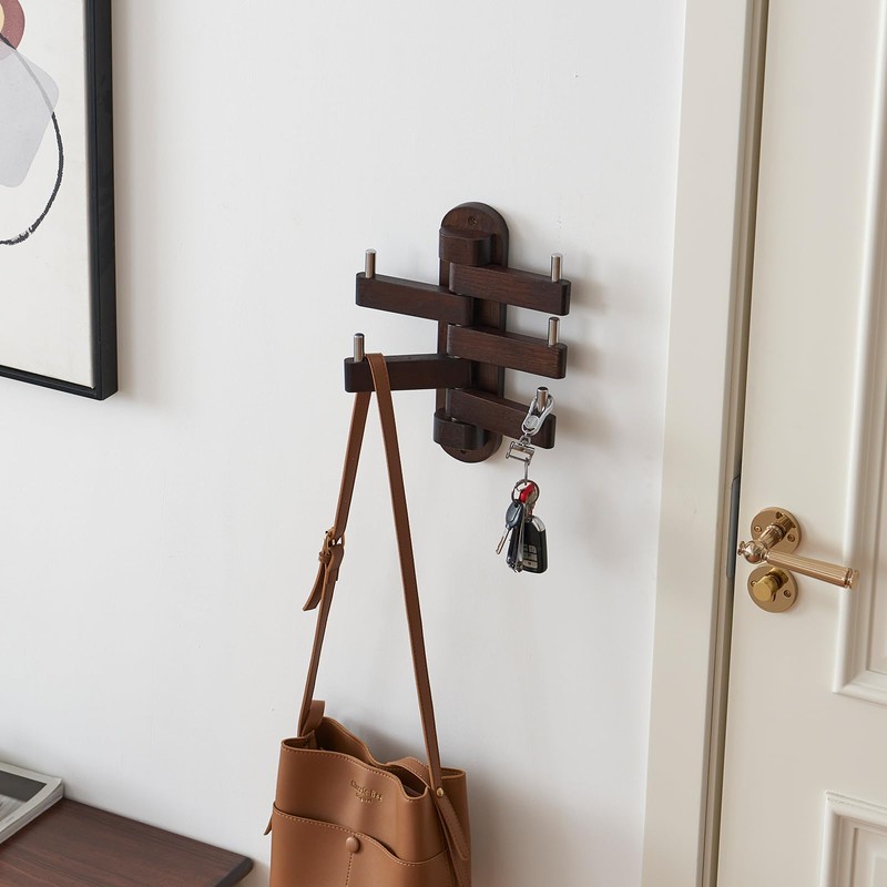 TRWISWDC Swivel Coat Rack Oak Coat Hooks for Wall, Wood