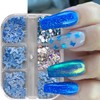 6 Grids Blue Butterfly Nail Art Glitter Sequins 3D Holographic