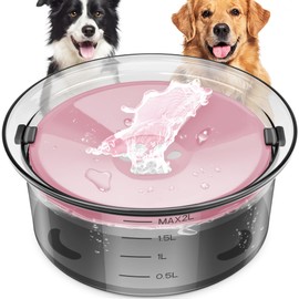2L/70oz Dog Water Bowl No Spill Slow Water Feeder,Large Capacity Pet Water Dispenser,Pet Water Bowl for Vehicle/Outdoor/Indoor(Pink)