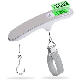 Bascula para Maletas Portatil 110lb / 50 kg, Bascula Digital Portatil de Alta Precisión, Báscula de Maletas de Viaje con Gancho Pantalla LCD Retroiluminación, para Mochilas Maletas o Equipaje de Mano