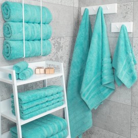 American Soft Linen American Soft Linen Luxury 4 Piece Bath Towel Set, 600 GSM 100% Cotton Turkish Bath Towels for Bathroom, 27x54 in Large Bathroom Shower Towels, Turquoise Blue