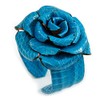 Avalaya Statement Turquoise Snake Print Leather Rose Flower Flex Cuff