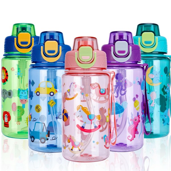 SENBSLAN Kids Water Bottles with Removable Straw,600ml Toddler Drinks Bottle