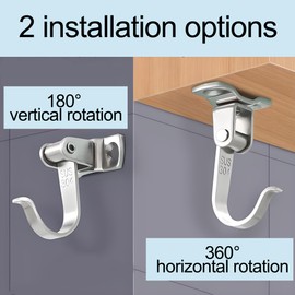 Handship 2Pcs 360° Rotatable Wall Hooks for Hanging, Stainless Steel Wall Mounted Garage Hook Hangers Heavy Duty J Utility Hooks for Ceiling and Wall Tool Outdoor Indoor Home Plants Cloth Backpack