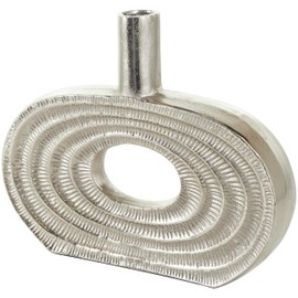 Deco 79 Aluminum Metal Geometric Decorative Vase Circular Centerpiece Vase with Linear Etchings, Flower Vase for Home Decoration 12" x 2" x 10", Silver