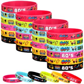 Leitee 48 Pcs 80s Party Favors 1980s Themed Silicone Bracelets 80s Jewelry for Women Men and Kids Radio Roller Skate 80s Bracelets Retro Rubber Wristbands for 1980s Party Birthday Music Party Supplies