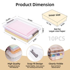 Citylife 10 PCS Plastic Storage Bins with Latching Lids Portable Project Case Clear File Box Stackable Storage Containers for Organizing A4 Paper, Photo, Document, Scrapbook