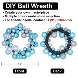 DIY Christmas Ball Wreath 12" Christmas Wreaths with Glitter Shatterproof Balls Ornaments for Front Door Indoor Outdoor Christmas Decorations Decor, Blue and Silver