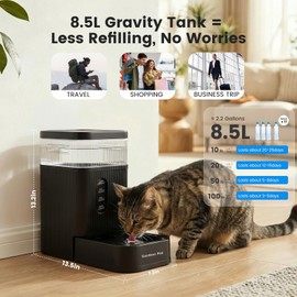 Gardner Pet 2.2 Gallon Automatic Dog Water Bowl Dispenser 8.5L Gravity Water Feeder with Stainless Steel Bowl & Maifan Stone Filter, BPA-Free for for Cats and Dogs (Black, 2.2 Gallon)