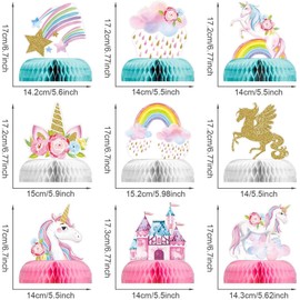 9PCS Unicorn Party Decorations - Unicorn Honeycomb Centerpieces, Unicorn Birthday Decorations, Unicorn Party, Birthday Party Decoration Pack, Rainbow Party Decorations Girls, Unicorn Party Decoration
