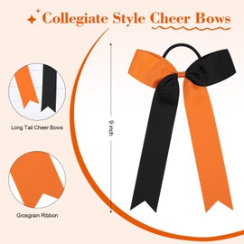 CEELGON 20 PCS College Style Cheer Bows Collegiate Long Tail Skinny Bow Elastic Hair Tie for Teens Girls Softball Competition Sports Cheerleaders (Orange/Black)