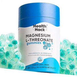 Health Hack Magnesio L-Treonato en Gomitas, 1500 mg L-Treonate, 120 mg Magnesio Elemental, con L-Teanina, Acerola, Vitamina B6 y Pimienta Negra, Sin A