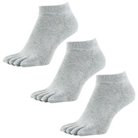 Asuka Women's 5 Toe Socks, Thick Bottom Pile, 100% Cotton, Ankle Length, Gray 3 Pack