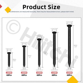 Hilitchi 301PCS 5 Sizes Brick Steel Nails Assortment Kit 0.78" 1.2" 1.58" 2" 2.36" Galvanized Concrete Wall Nail Cement Nails for Concrete Brick Drywall (Black)