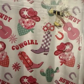 Western New Pink Cowgirl Western Guitar Shower Curtain Boots Flowers Cowboy OG Disco