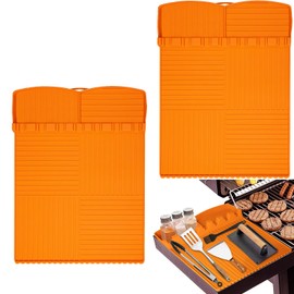 Griddle Mat Barbeque Silicone Mat Blackstone Griddle Accessories, Side Shelf Mat Grill Pad for Outdoor Grill Kitchen Counter Spatula Silicone Grill Mat with Drip Pad for Kitchen, Cooking, Countertop