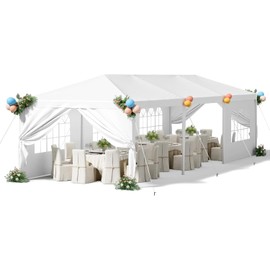 Homall 10'x30' Gazebo Party Tent - Waterproof Outdoor Canopy with Removable Sidewalls, for Weddings, BBQ, Camping, Backyard, Fits 40 People (White)