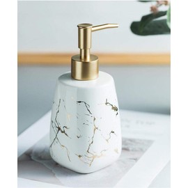 Ceramic Soap Dispenser Pump, 350ml Marble Pattern Bathroom Ceramic Lotion Dispenser Hand Soap Dispenser Bottle Dispenser for Shower (White)