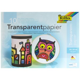 folia 888 Transparent Paper / Kite Paper Sheets in a Booklet, Approx. 20 x 30 cm, 10 Gleaming Sheets in 10 Assorted Colours, 42 g/m², for Making DIY Lanterns, Window Pictures and Much More
