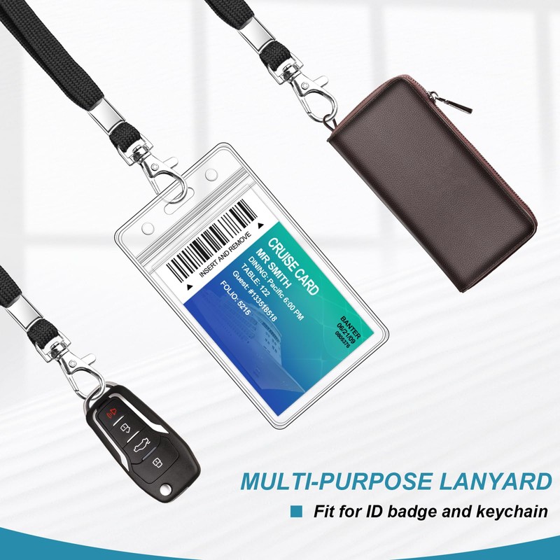 3 Pack Clear ID Badge Holder with Lanyard Black Lanyards