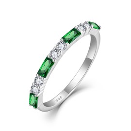 Inpasne Eternity Emerald Ring for Women 925 Sterling Silver Stackable Baguette May Birthstone Ring Promise Engagement Wedding Ring for Her Size 6