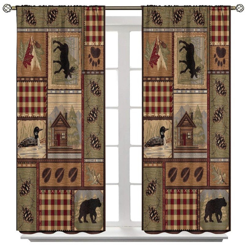 Cabin Curtains, Country Style Farmhouse Deer Bear Nature Forest Window