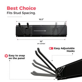 TIDYME Garage Tool Organizer Wall Mount - 64 inches - Sturdy Storage Rack with Adjustable Hooks, Anti-Rust - Easy Installation, 400lbs Capacity - Garden Tool Organizer (04 Racks & 08 Hooks)