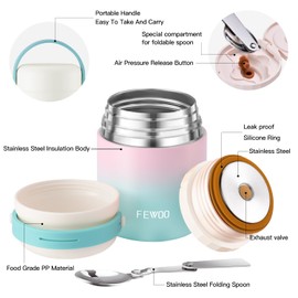 Soup Flask, 400ml Vacuum Insulated Food Jar for Hot Cold Food, Leak Proof Soup Containers for Kids and Adults (Blue-Pink-Blue)