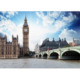 CORFOTO Fabric 7x5ft London Backdrop Photography Thames London Bridge Elizabeth Tower British Landmark City Scenery Picture for Travel Honeymoon Vacation Party Wedding Photo Background Props