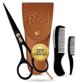 Tijeras de barba de 5 pulgadas para hombre, tijeras alemanas para bigote con peine de barba y bigote, tijeras para recortar barba con bolsa de viaje, 