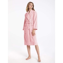 SIORO Cotton Terry Robes for Women Terrycloth Towel Lightweight Bathrobe Soft Hotel Hospital Spa Sleepwear Shawel Collar Nightwear,Light Pink Small