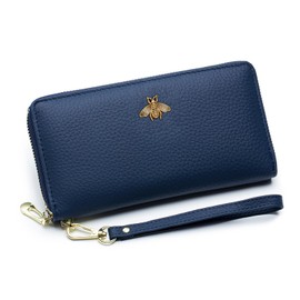 imeetu Leather Wristlet Purse for Women with Credit Card Holder, Zip Coin Pocket & Wrist Strap(Blue)