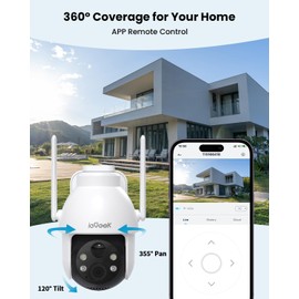 ieGeek Security Cameras Wireless Outdoor, 2K Solar WiFi Camera for Home Security System, Battery Powered Surveillance Cam with Solar Panel, 360° PTZ Color Night Vision, Motion Sensor, Works with Alexa