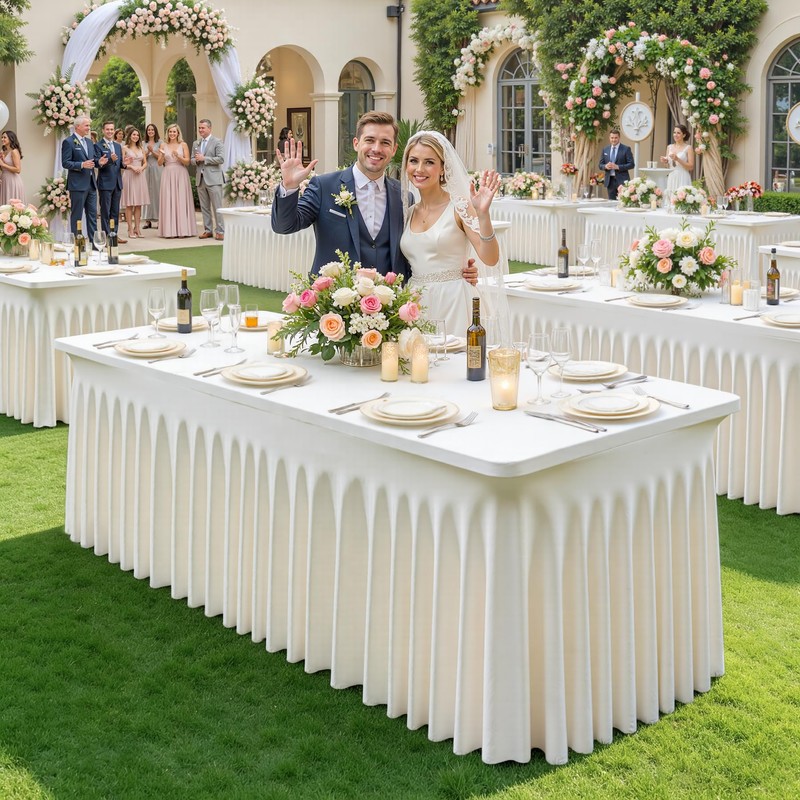 2 Pack Ivory Spandex Tablecloth for 6FT Rectangle Tables, Fitted