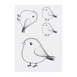 4 x 'Cute Fat Bird' Temporary Tattoos - Water Resistant, Skin-Safe, Non-Toxic Transfers, Mixed Sizes (TO00082174)