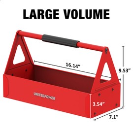 UNITEDPOWER Handy Tool Box, Portable Metal Tote Tray with comfortable grip handle, Tool Organization for Household, Warehouse, Repair Shop, Red