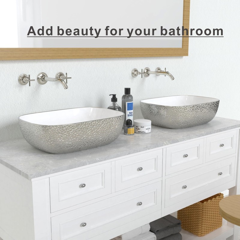J-FAMILY 18.3'' x 13'' Bathroom Vessel Sink Leopard Texture Silver